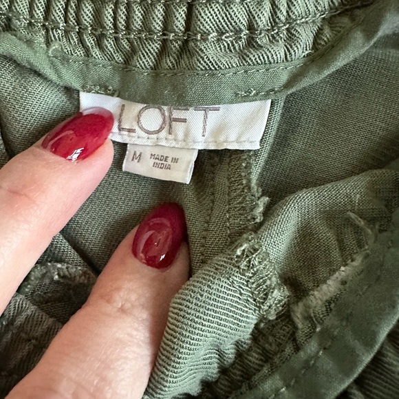 LOFT Olive Green Frayed Hem Drawstring Shorts - Picture 3 of 4